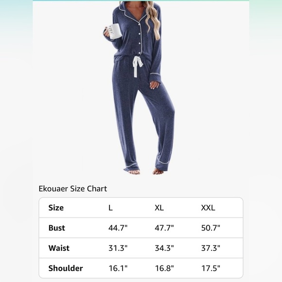 Ekouaer Womens Pajama Sets Long Sleeve Sleepwear Button Down Loungewear Soft XXL - Picture 7 of 16